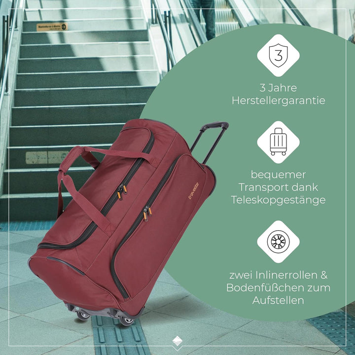 travelite 2-Rad Trolley Reisetasche Grösse L, Gepäck Serie BASICS FRESH: Weichgepäck Reisetasche mit