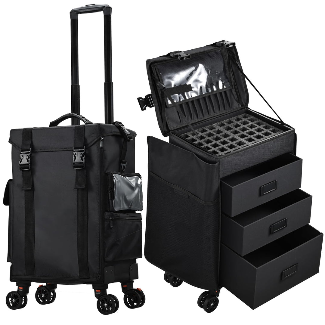 Kosmetikkoffer Make up 4 in 1 Friseurkoffer Nagelkoffer mit 3 Schubladen Beauty Case Koffer mit Roll
