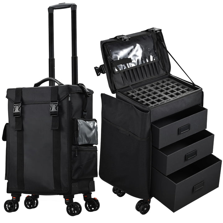Kosmetikkoffer Make up 4 in 1 Friseurkoffer Nagelkoffer mit 3 Schubladen Beauty Case Koffer mit Roll