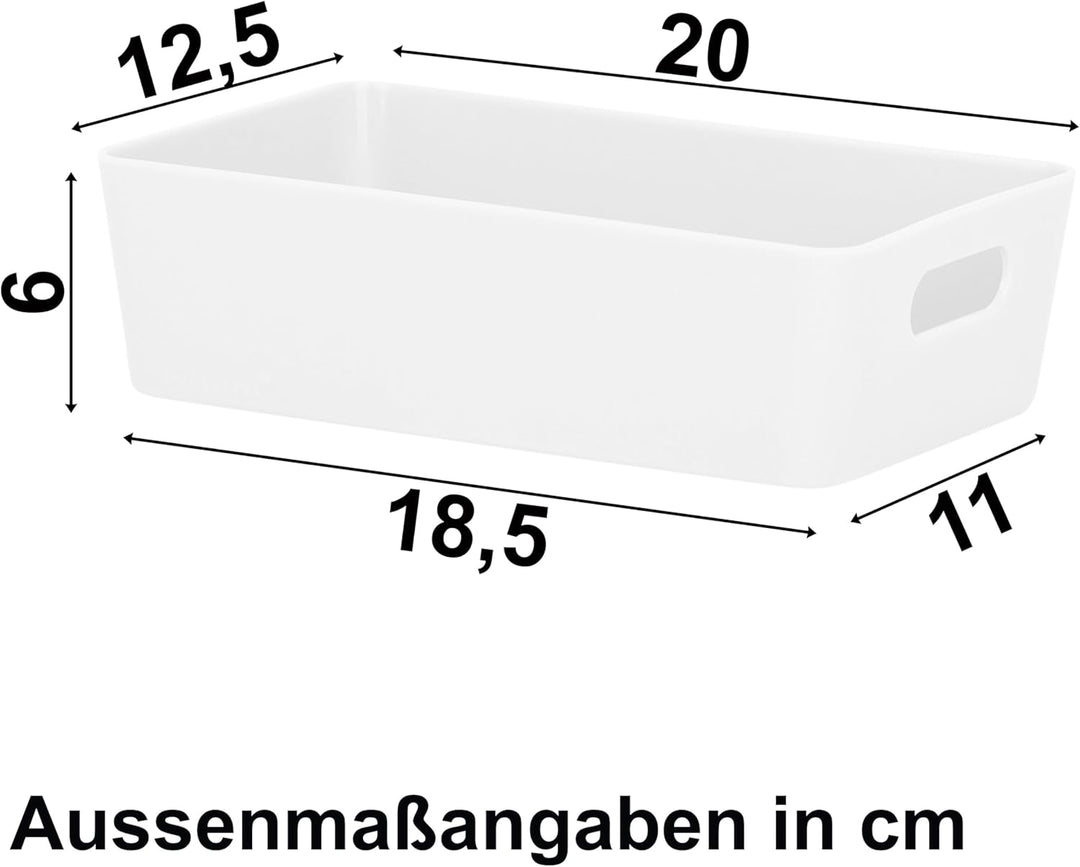 6x Ordnungsboxen - 6 cm hoch - WEIss - 20x12,5x6cm - 1,2 Liter - Ordnungskorb - Schubladenorganizer