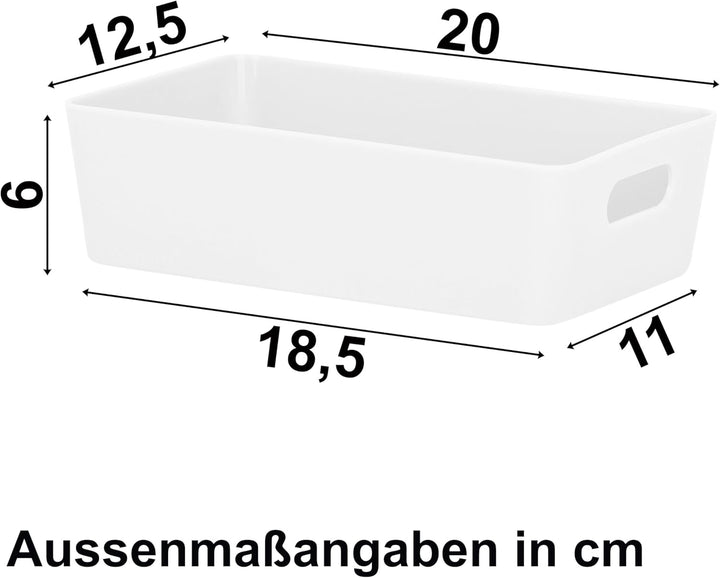 6x Ordnungsboxen - 6 cm hoch - WEIss - 20x12,5x6cm - 1,2 Liter - Ordnungskorb - Schubladenorganizer