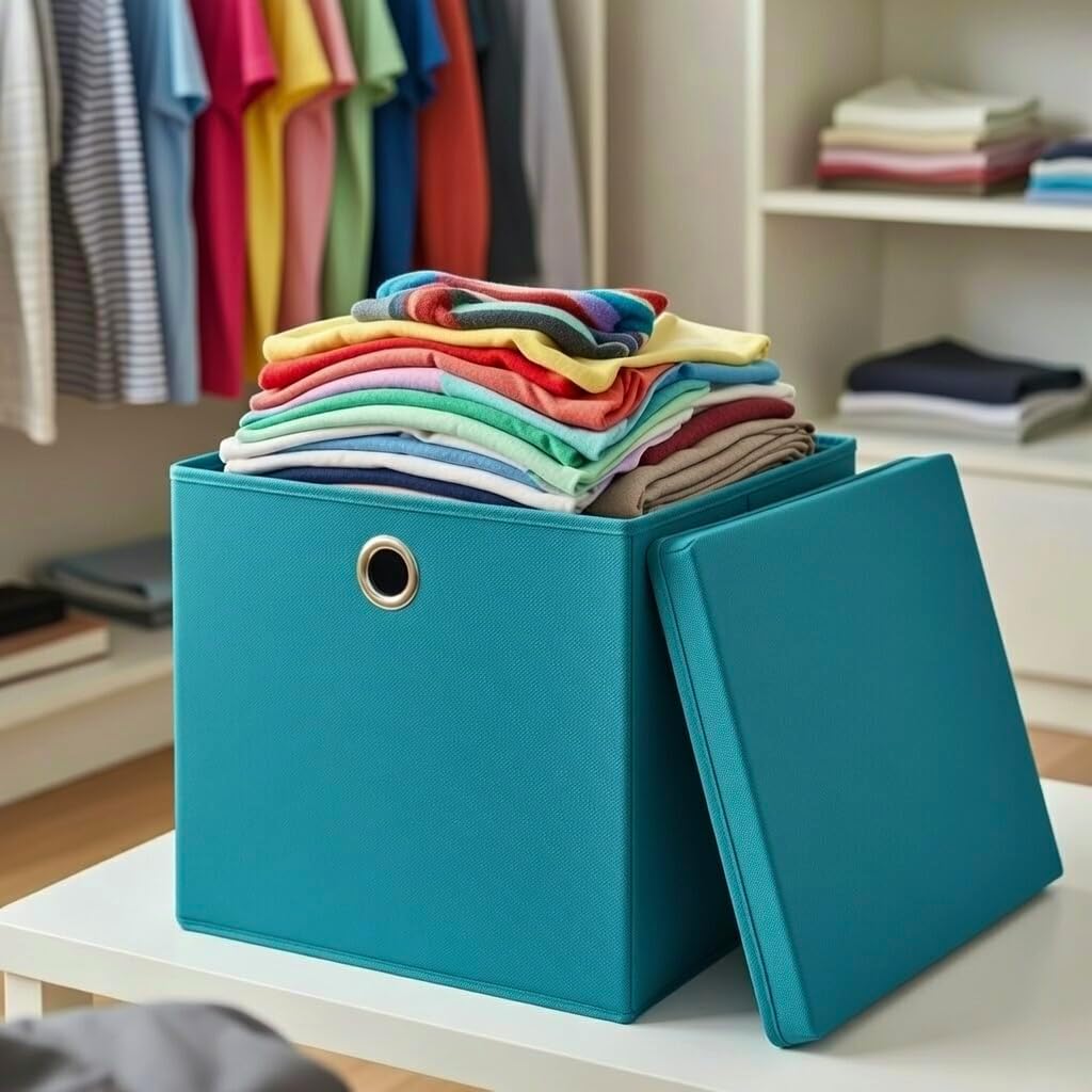 StickandShine 4er Set Türkis Faltbox 28 x 28 x 28 cm Aufbewahrungsbox faltbar mit Deckel, Türkis