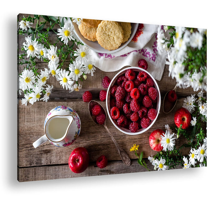 deyoli Reife Himbeeren Format: 80x60 als Leinwand, Motiv fertig gerahmt auf Echtholzrahmen, Hochwert