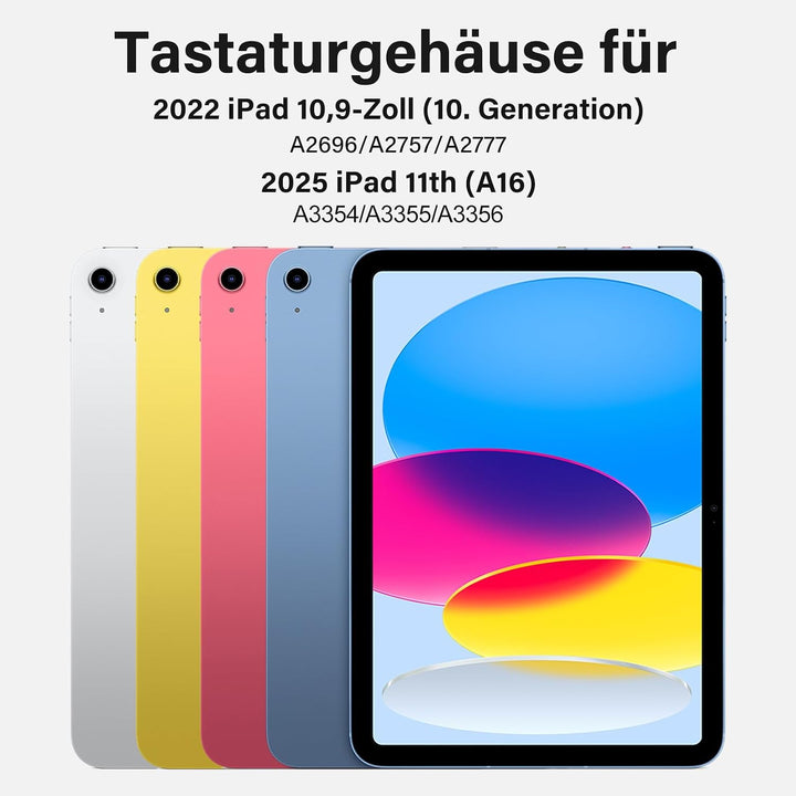 BQSS Hülle mit Tastatur für iPad A16 11" 2025/10.9" 2022, QWERTZ | Bluetooth-Tastatur, Deutsches Qwe