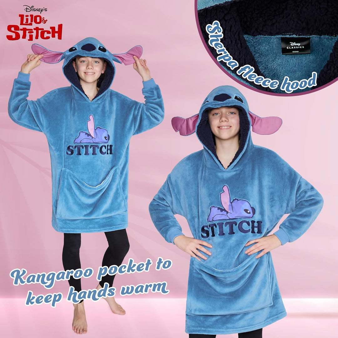 Disney Übergrosse Kapuzenpullover Mädchen 2-in-1 Kissen Hoodie, Sherpa-Kapuze & 3D-Ohren One Size -