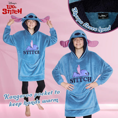 Disney Übergrosse Kapuzenpullover Mädchen 2-in-1 Kissen Hoodie, Sherpa-Kapuze & 3D-Ohren One Size -