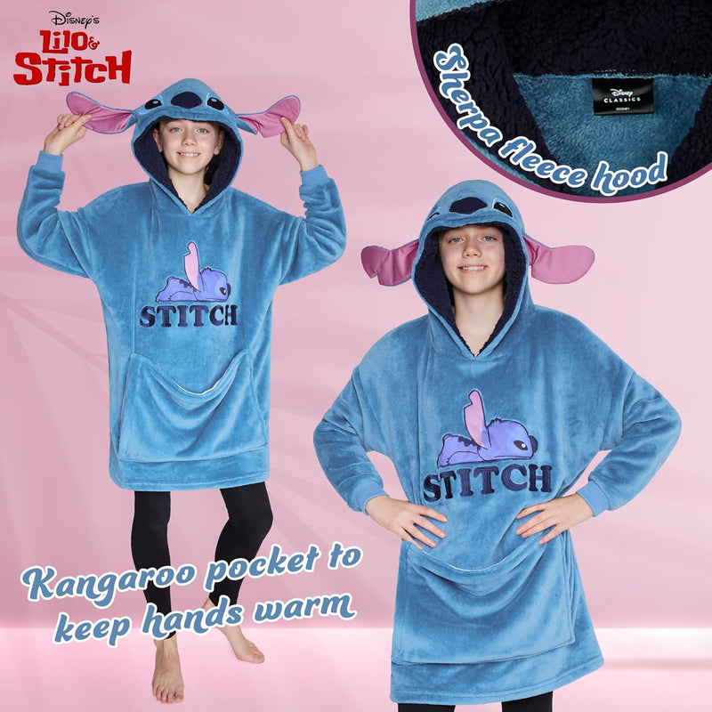 Disney Übergrosse Kapuzenpullover Mädchen 2-in-1 Kissen Hoodie, Sherpa-Kapuze & 3D-Ohren One Size -