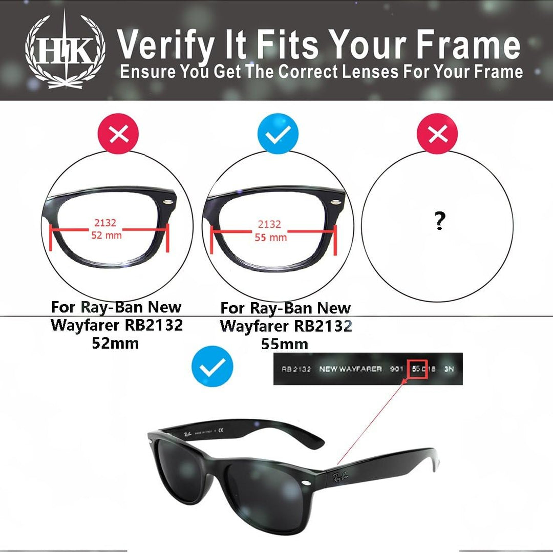 HKUCO Mens Replacement Lenses For Ray-Ban Wayfarer RB2132 55mm Sunglasses Titanium/Emerald Green, Ti