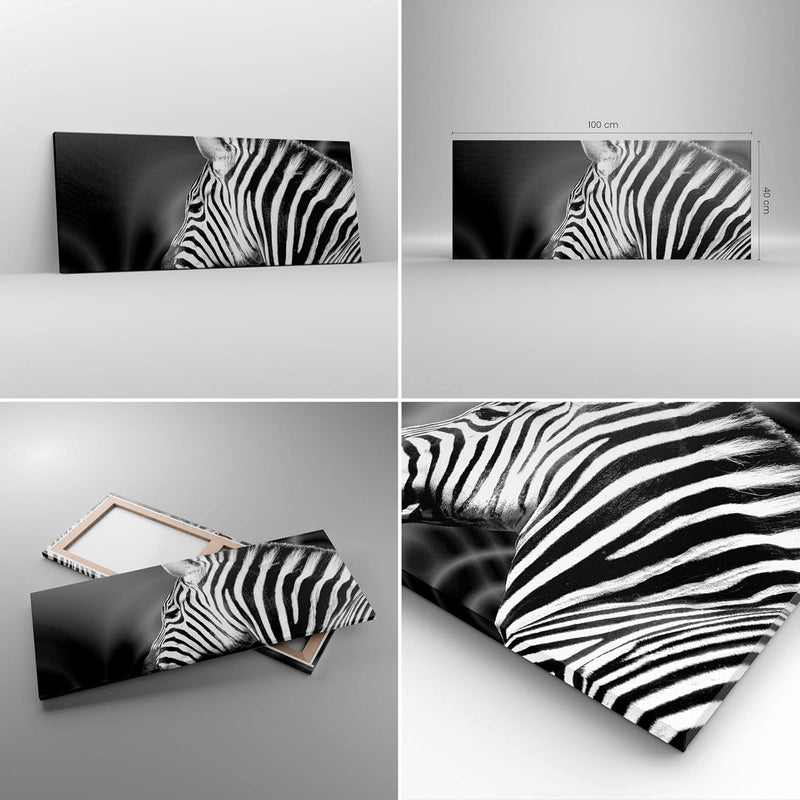 Panorama Bilder auf Leinwand 100x40cm Leinwandbild Tier Zebra Streifen Gross Wanddeko Bild Schlafzim