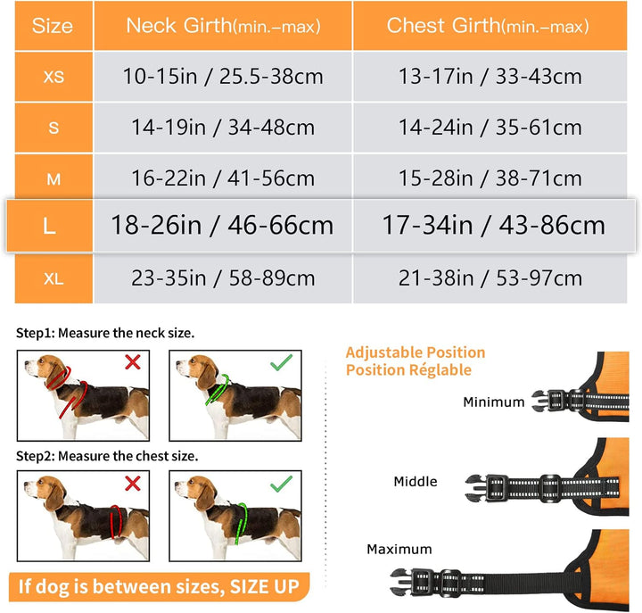 HEELE Hundegeschirr, Geschirr für Grosse Hunde Anti Zug mit Griff, Orange, L | Hundegeschirr Reflekt