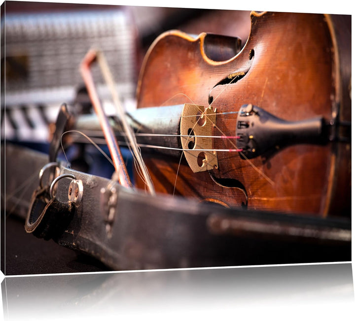 Pixxprint Alte Violine, Format: 100x70 auf Leinwand, XXL riesige Bilder fertig gerahmt mit Keilrahme