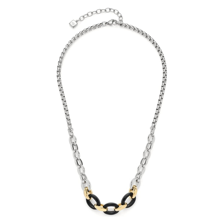 Leonardo Coccola Halskette aus Edelstahl 1 Stück, silberfarbenes chunky Collier mit gold-und schwarz