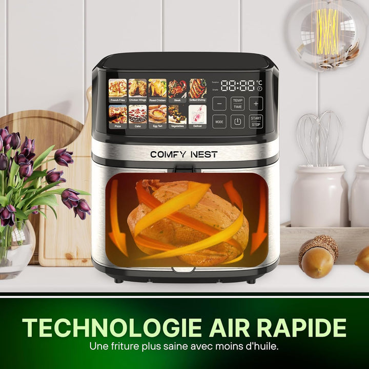 Comfy Nest, 8-Liter-Heissluftfritteuse mit 1700-W-Digitalbildschirm, Rapid Air-Technologie, 10 vorde