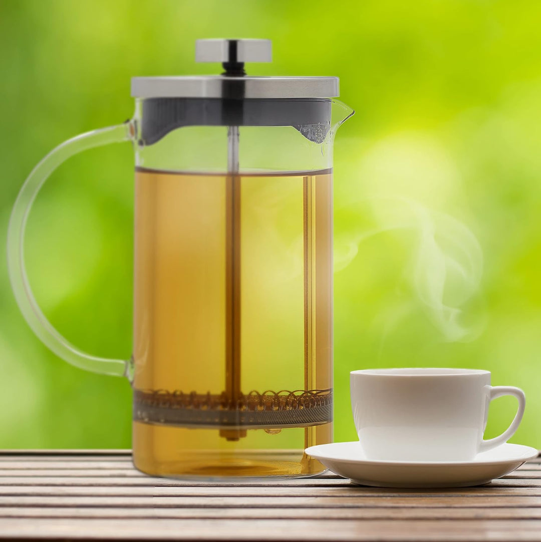 Relaxdays Kaffeebereiter manuelle Stempelkanne 600 ml, Glas & Edelstahl | Teebereiter, Siebeinsatz,