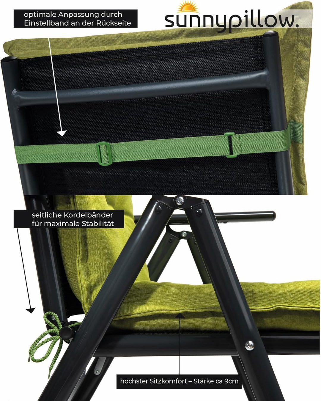 sunnypillow Stuhlauflagen Niedriglehner 100 x 50 (2er Set) - Gartenstuhlauflage Extra Dicke 9 cm - A