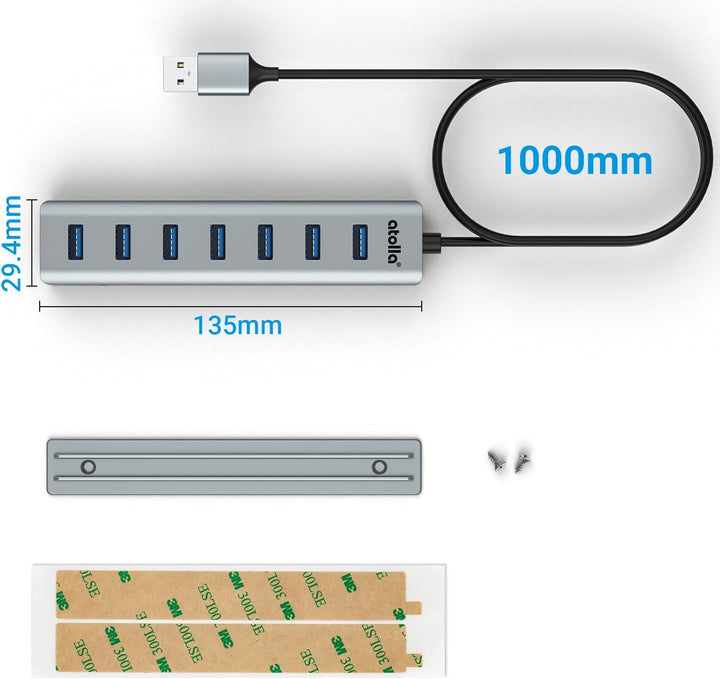 8-Port USB 3.0 Hub mit Aluminium Tischmontage Design, USB Verteiler Adapter mit 100cm Lange Kabel, 5