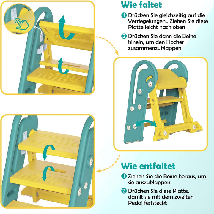 Onasti Tritthocker Kinder, Höhenverstellbar 3 Stufen Hocker Kinder, Trittschemel für Baby mit Handha