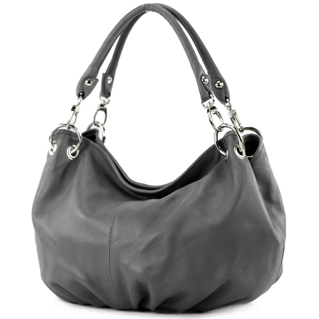 modamoda de - IT40 - ital. Damen Schultertasche aus Leder Dunkelgrau, Dunkelgrau
