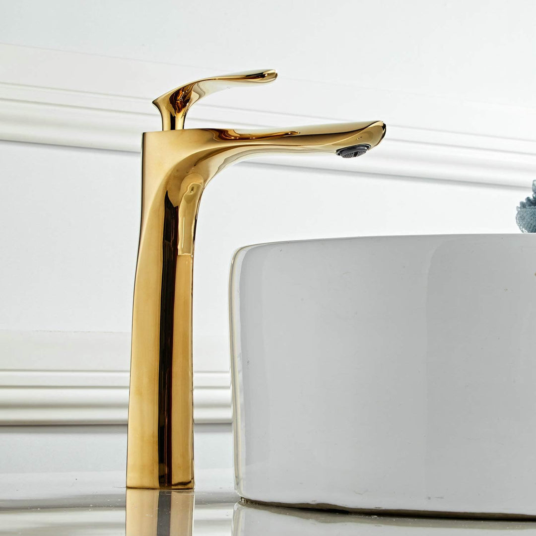 Leekayer Bad Waschbecken Wasserhahn Hoch Körper Einhand Einlochmontage Toilette Gold Chrom Messing,L