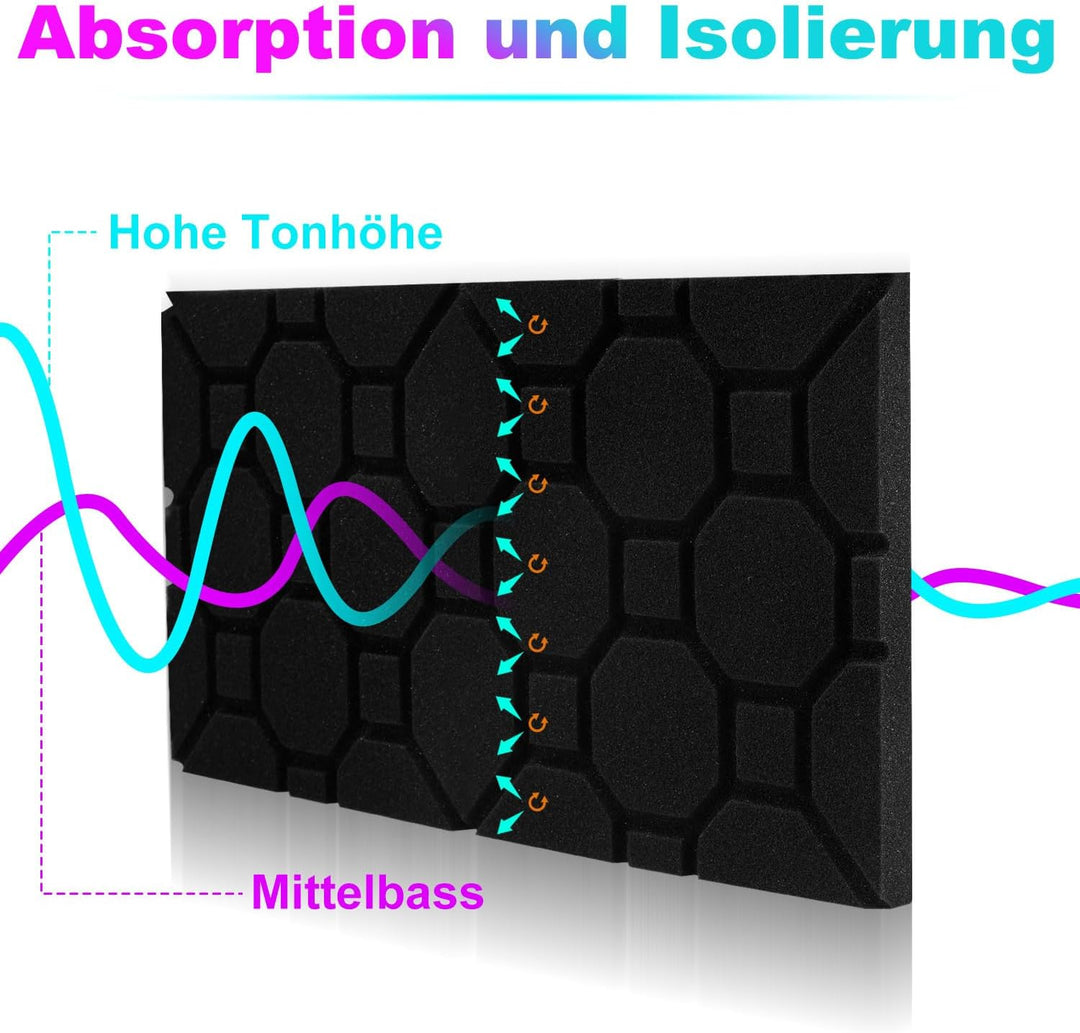 Akustikschaumstoff Schallabsorber, 48 Stück Akustikplatten Selbstklebend, Schallabsorber Wand, Schal