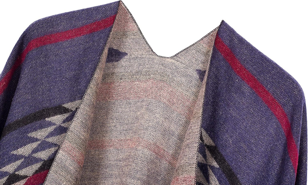 Urban GoCo Damen Poncho Stola Bohe Quaste Schal #3 Navy Blau, #3 Navy Blau