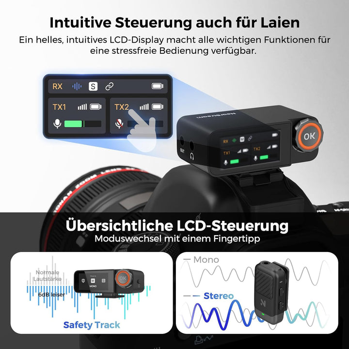 NearStream Wireless Lavalier Mikrofon für iPhone, Android, Kamera und PC Clip-On-Funkmikrofon mit Mo