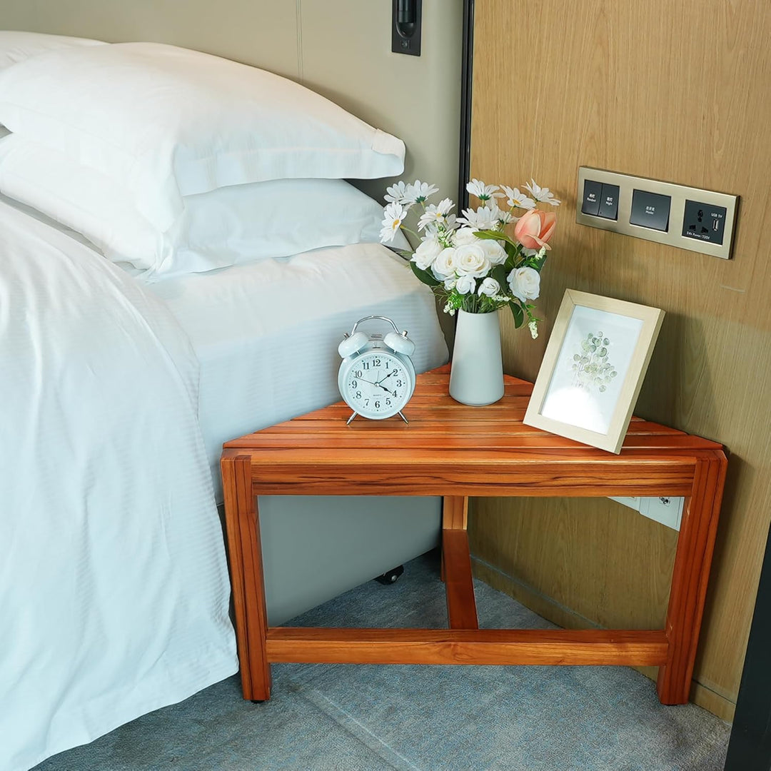 Eck-Duschhocker aus Teakholz,Duschhocker Modern aus Holz, Eck-Duschhocker fürs Badezimmer, Duschhock