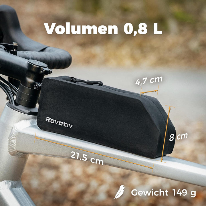 Rovativ® Bikepacking Oberrohrtasche [0,8 Liter] 100% Wasserdicht – anschraubbar & wasserdicht – Grav