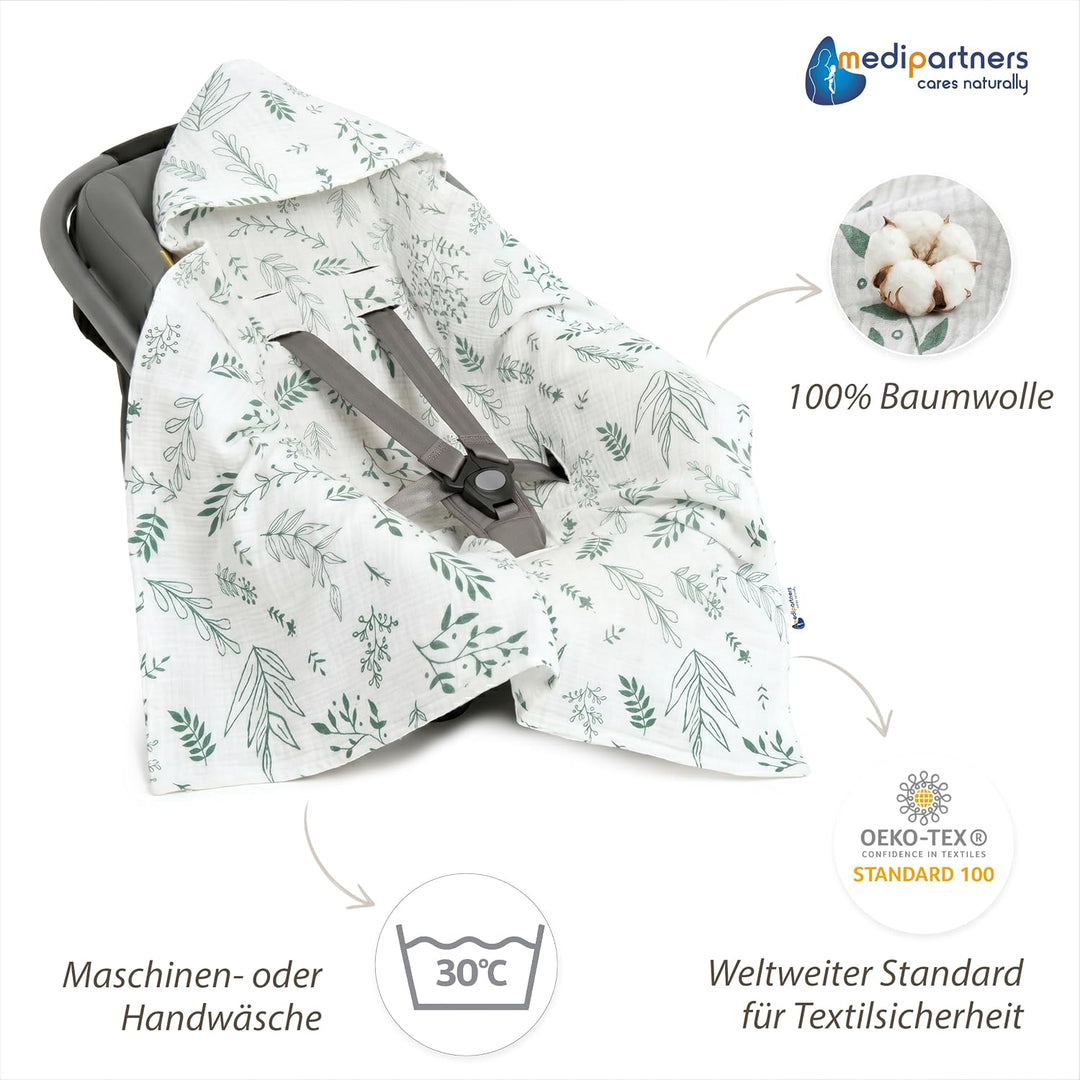Medi Partners Einschlagdecke Baby Babyschale 100% Baumwolle für Sommer 85x85cm Kinderwagen Kuschelde
