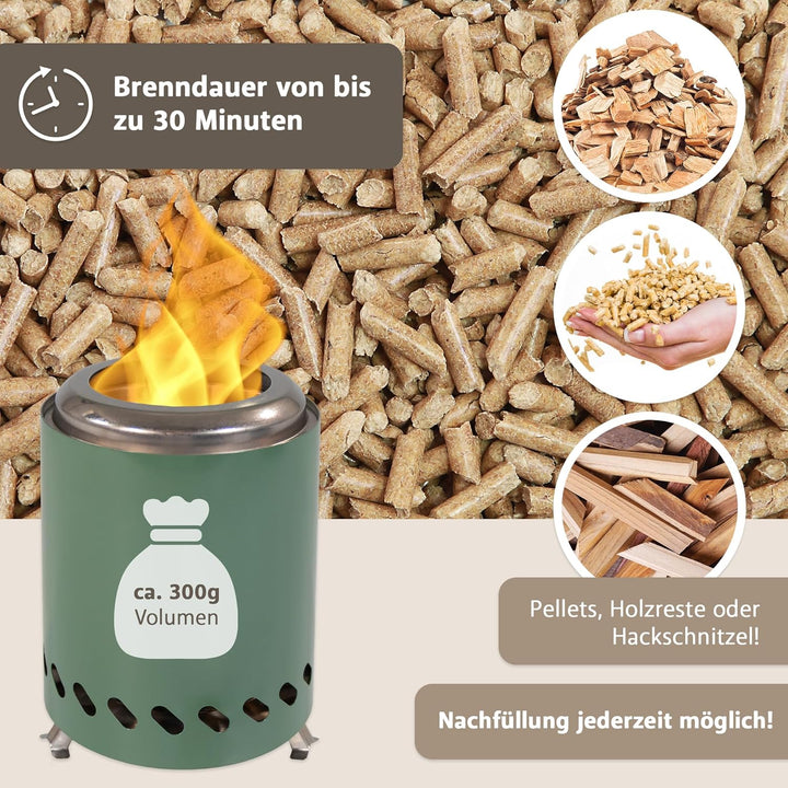 Tischkamin grün rauchfrei, Tischfeuer Outdoor, Mini-Feuerstelle tragbar mit Tragetasche, rauchfreier