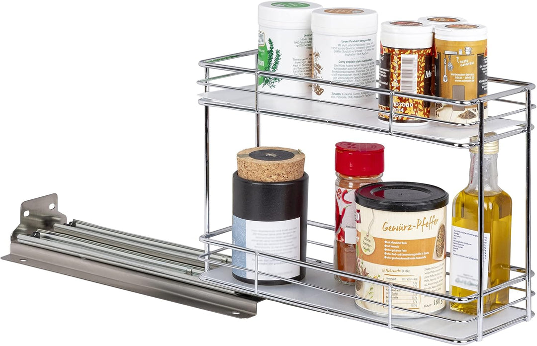 ONVAYA® Gewürzregal ausziehbar | Doppelkorb | Gewürzständer aus Edelstahl | Schrankeinsatz für die K