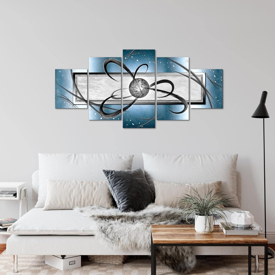 Runa Art Wandbilder Abstrakt 5 Teilig Bild auf Vlies Leinwand Deko Wohnzimmer Schlafzimmer Blau Grau