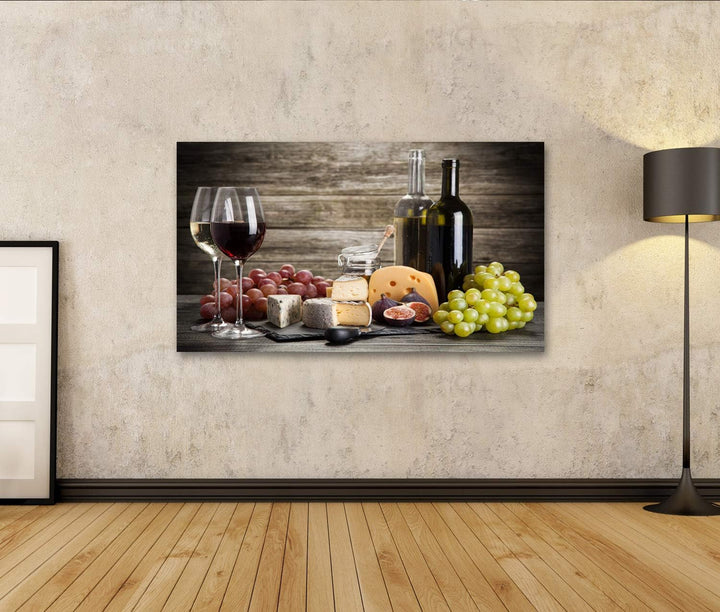 islandburner Bild auf Leinwand Wein Käse Stillleben Vor Holzwand Bilder Wandbilder Poster Leinwand 8