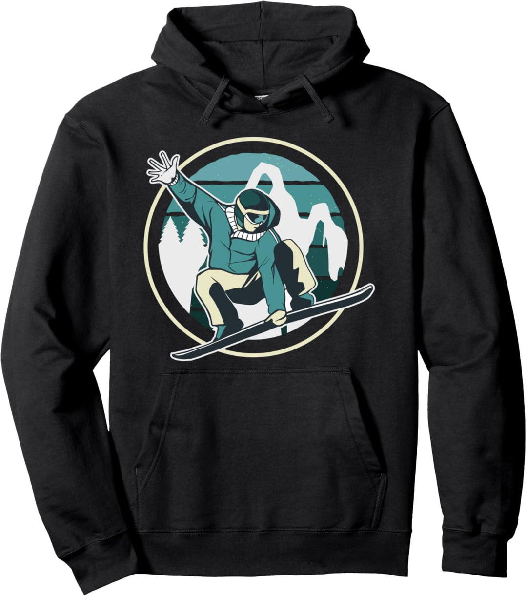 Snowboarden Design mit Sowboarder beim Sprung und Bergen Pullover Hoodie