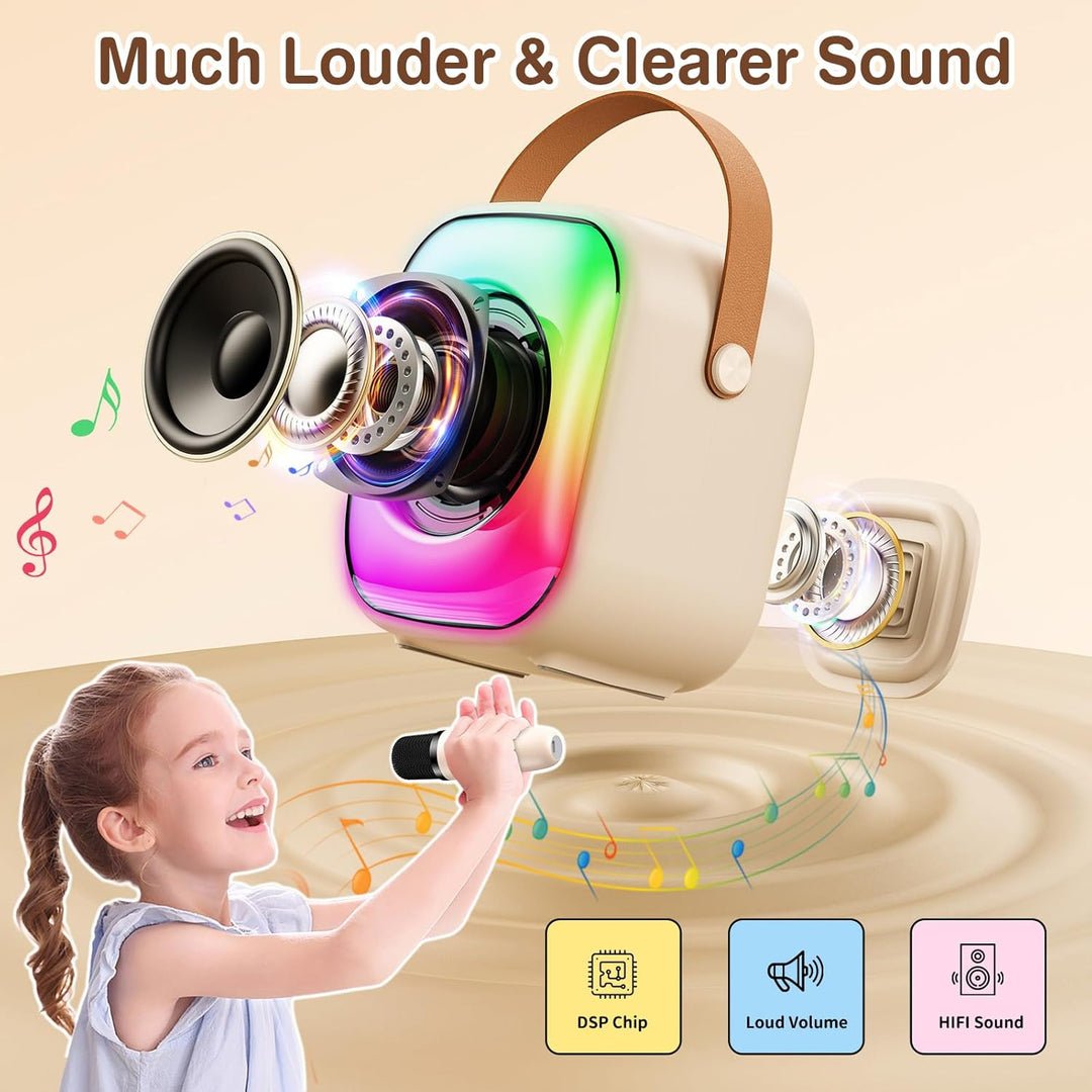 PHNIXGAM Mini Karaoke Maschine mit 2 drahtlosen Mikrofonen, Tragbarer Bluetooth Lautsprecher, Karaok