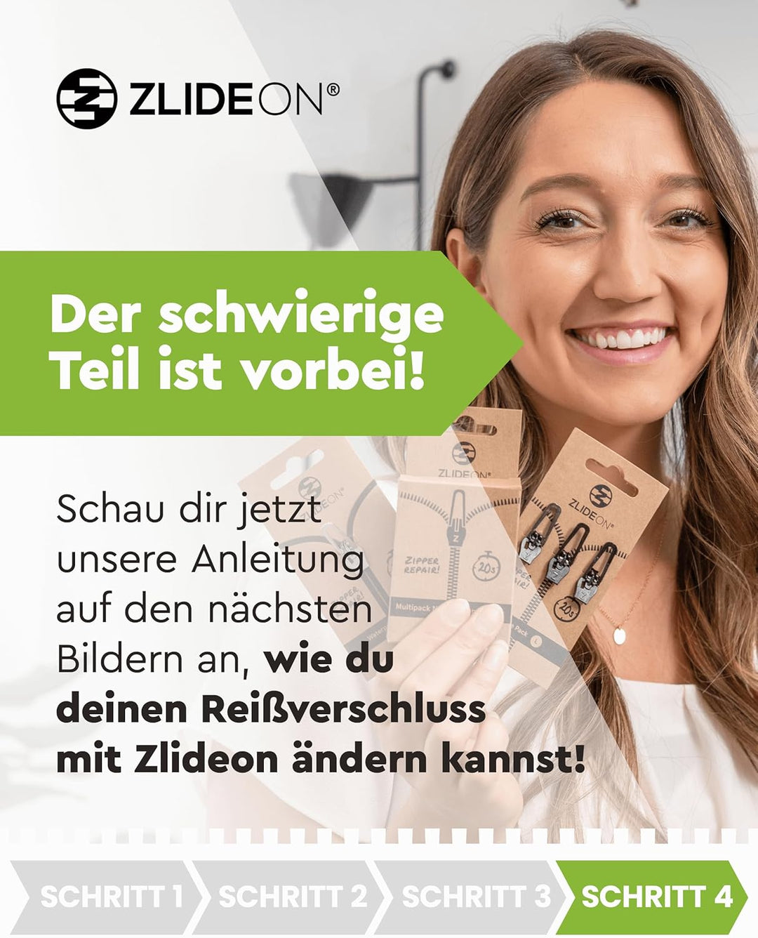 ZlideOn Reissverschluss Ersatz - 3 Stk., Schwarz, Gross - Instant Zipper Reissverschluss Schieber Mu