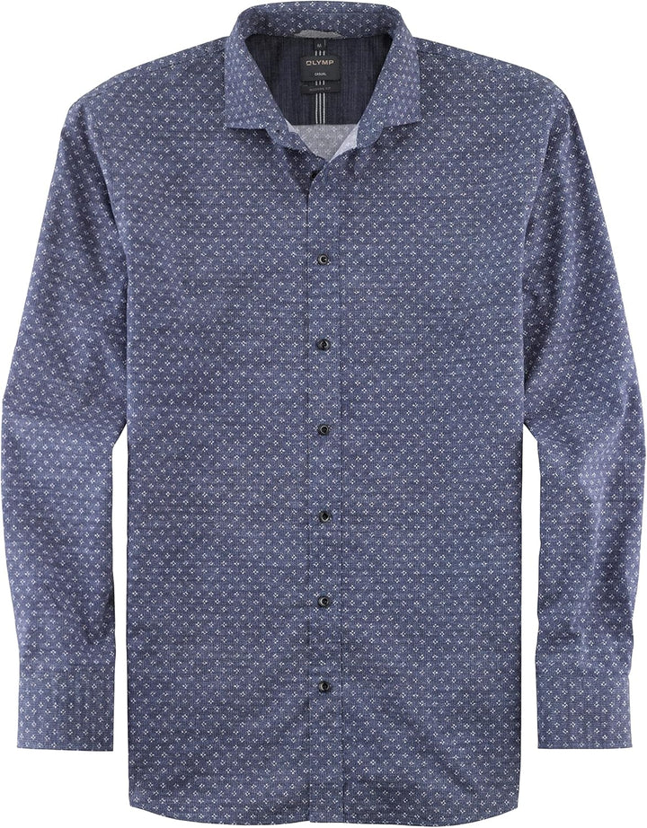 OLYMP Herren Freizeithemd Langarm Casual,Digitaldruck,modern fit,Kent-Kragen S Marine 18, S Marine 1