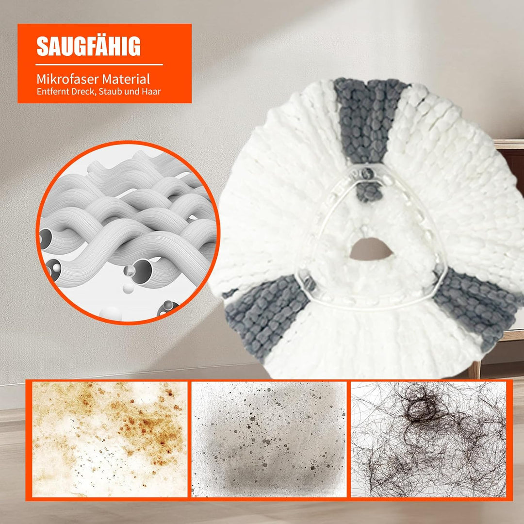 Wischmopp Set mit geteiltem Eimer & Fusspresse – Faltbarer Bodenwischer mit Auswringfunktion & 2-Kam
