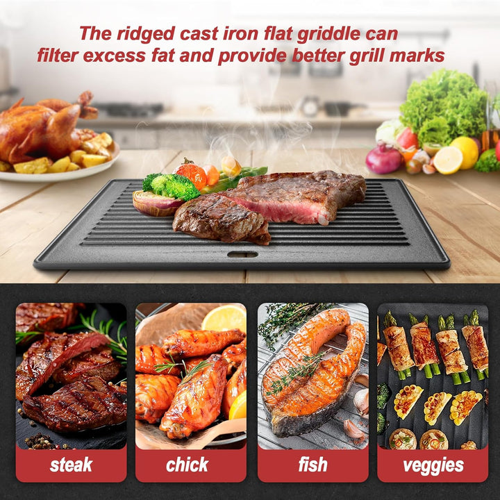Grillpfanne Gusseisen Ersatzteile für PRO/RED Serie, 41.5 x31CM Grillplatte zubehör&amp; Wendeplatte Gus