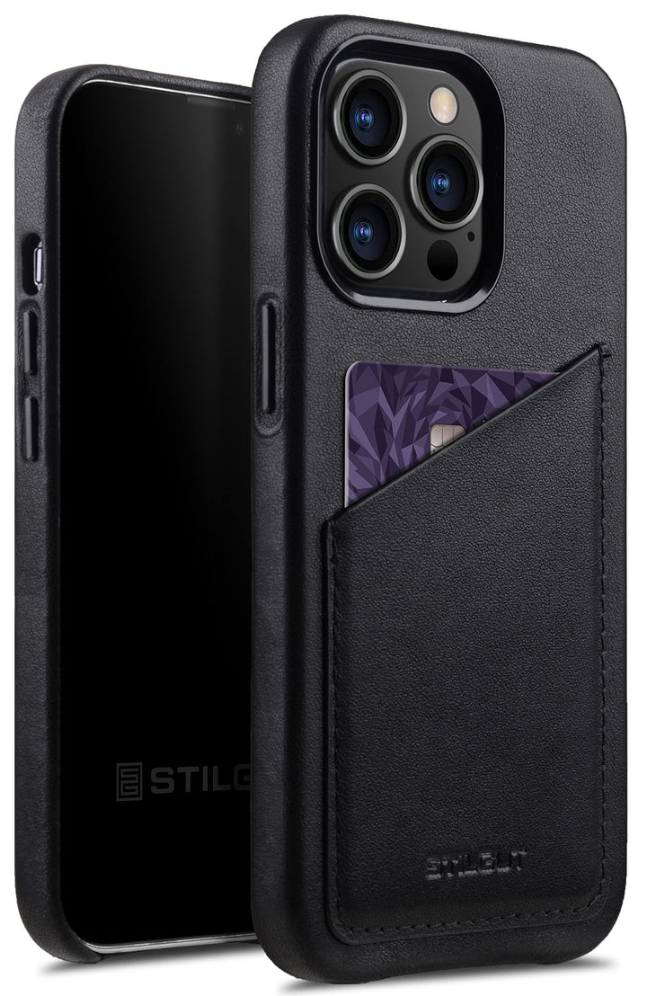 STILGUT Cover kompatibel mit iPhone 13 Pro Max Hülle mit Kartenfach, Case aus Leder, Kartenhülle - S