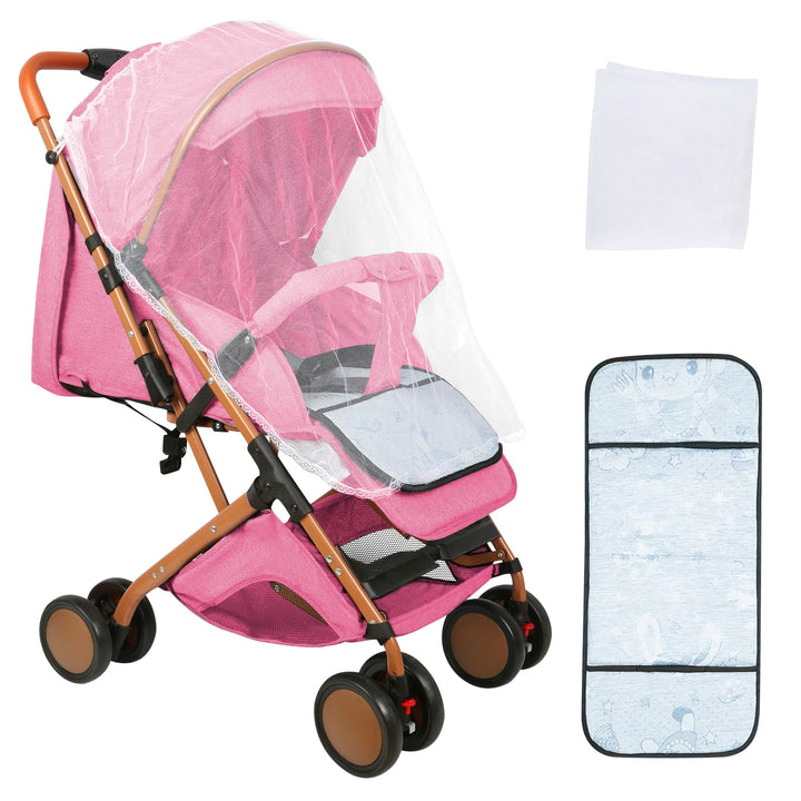 Kinderbuggy, Kinderwagen Zusammenklappbar, Reise-Kinderwagen mit Wattepads und Moskitonetzen (Rosa-Y