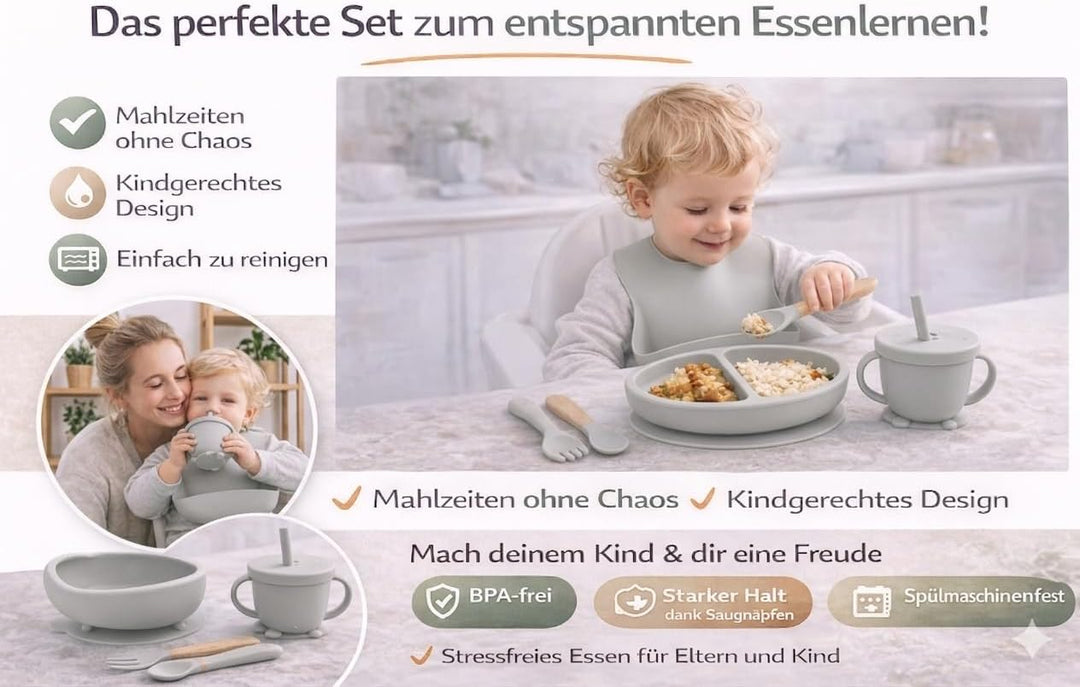 Eliano Sicheres & Rutschfestes Silikon Baby-Geschirrset - 6-teilig | Perfekt für die Beikosteinführu