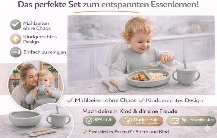 Eliano Sicheres & Rutschfestes Silikon Baby-Geschirrset - 6-teilig | Perfekt für die Beikosteinführu
