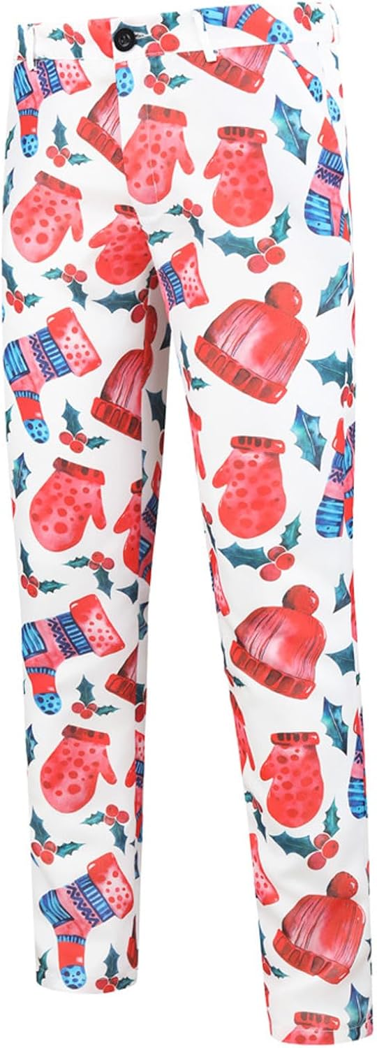 Herren Weihnachtsanzug 2Teilig Weihnachtsweste Slim Fit Button Verschiedene Weihnachtsmotiv Formal W