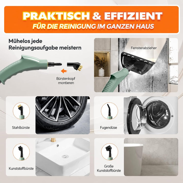 Dampfreiniger, Dampfreiniger Handgerät, 1.1L Wassertank, 15 Sekunden Aufheizzeit, Hochdruck Steam Cl