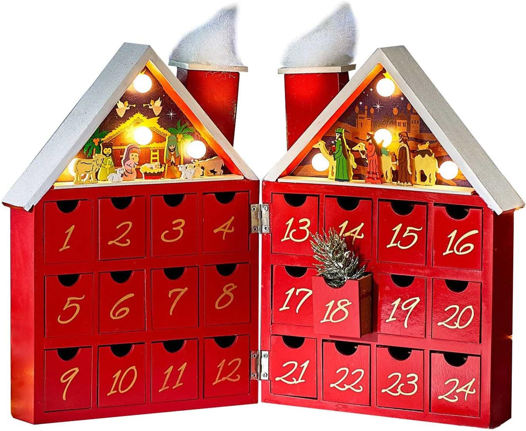 Befüllbarer LED Musik Adventskalender Holz Krippenszene Weihnachtskalender Advents Kalender Weihnach