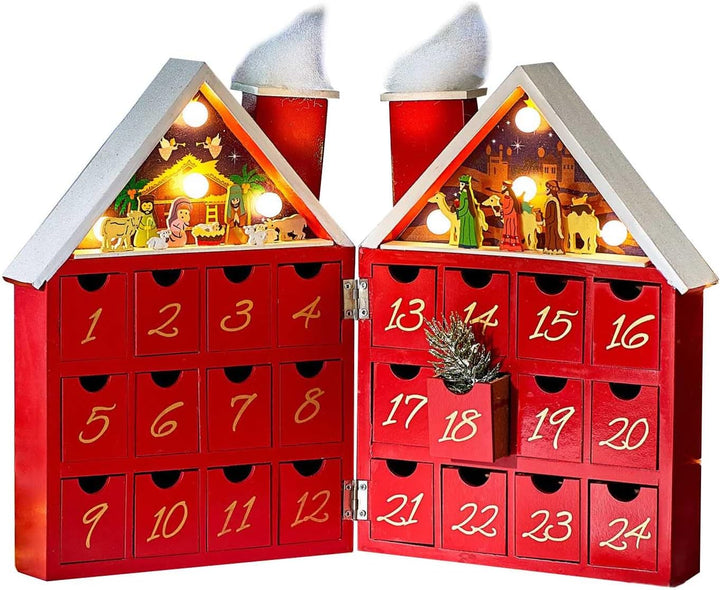 Befüllbarer LED Musik Adventskalender Holz Krippenszene Weihnachtskalender Advents Kalender Weihnach