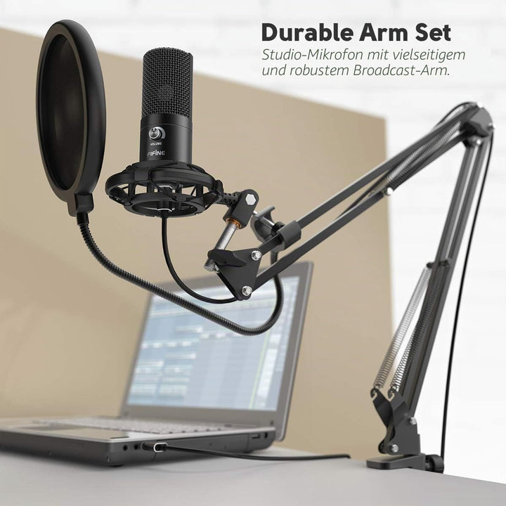 FIFINE Streaming Mikrofon PC mit Arm, USB Mikrofon PS4 PS5 MAC, Popfilter, Shock Mount, für Gaming P