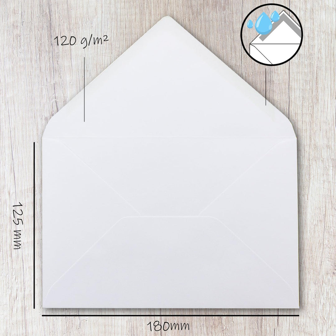 100x Umschläge DIN B6 - weiss - Spitze Klappe - 180 x 125 mm - 120 g/m² - Nassklebung ohne Fenster w