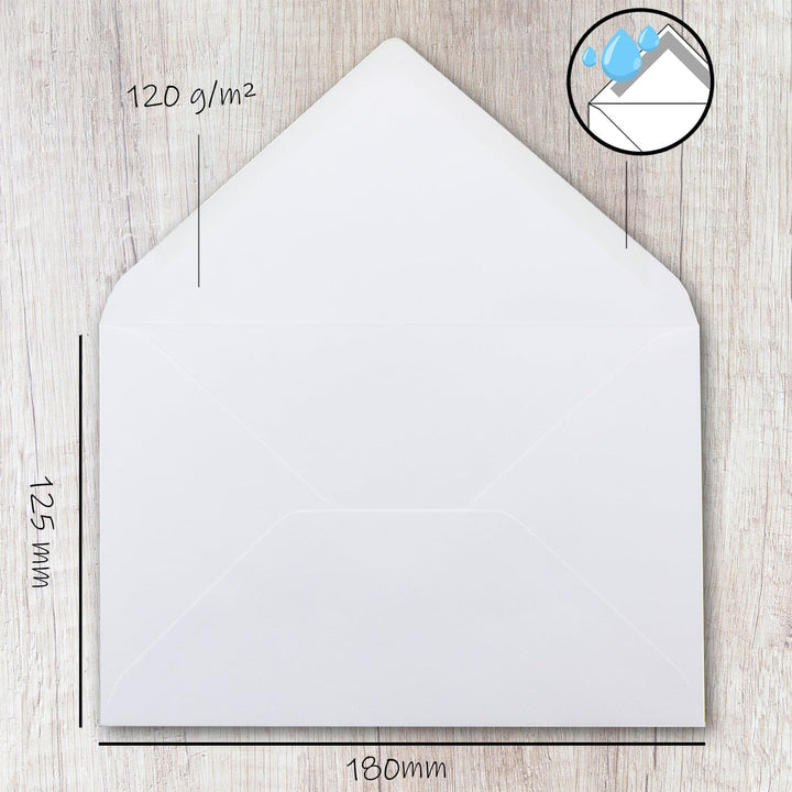 100x Umschläge DIN B6 - weiss - Spitze Klappe - 180 x 125 mm - 120 g/m² - Nassklebung ohne Fenster w